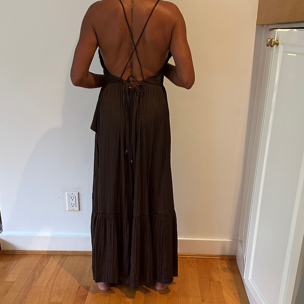 Anthropologie Chocolate Brown Backless Maxi Dress